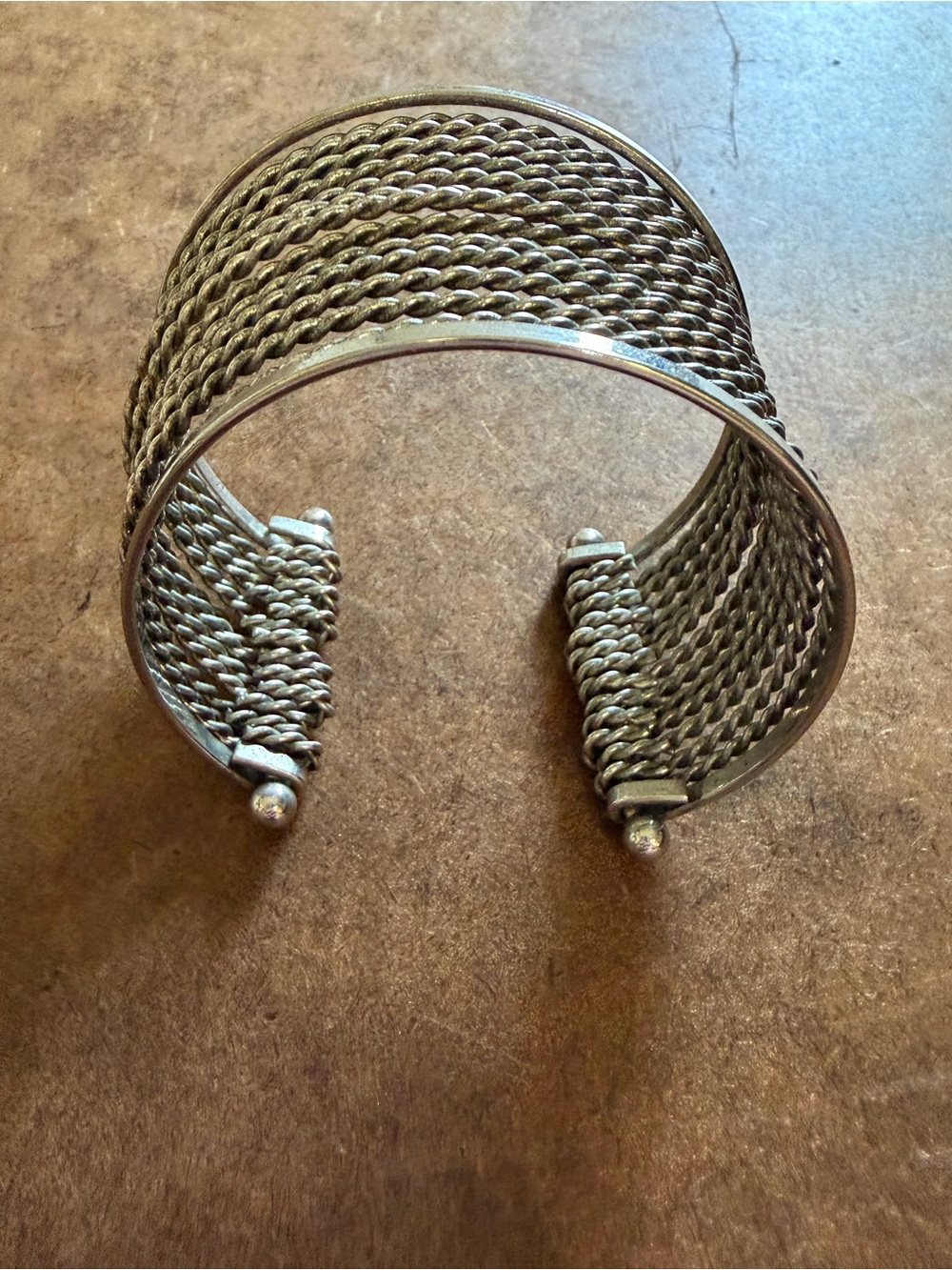 Vintage Sterling Silver 925- 15 band Twisted Wire Silver-Tone Cuff Bracelet